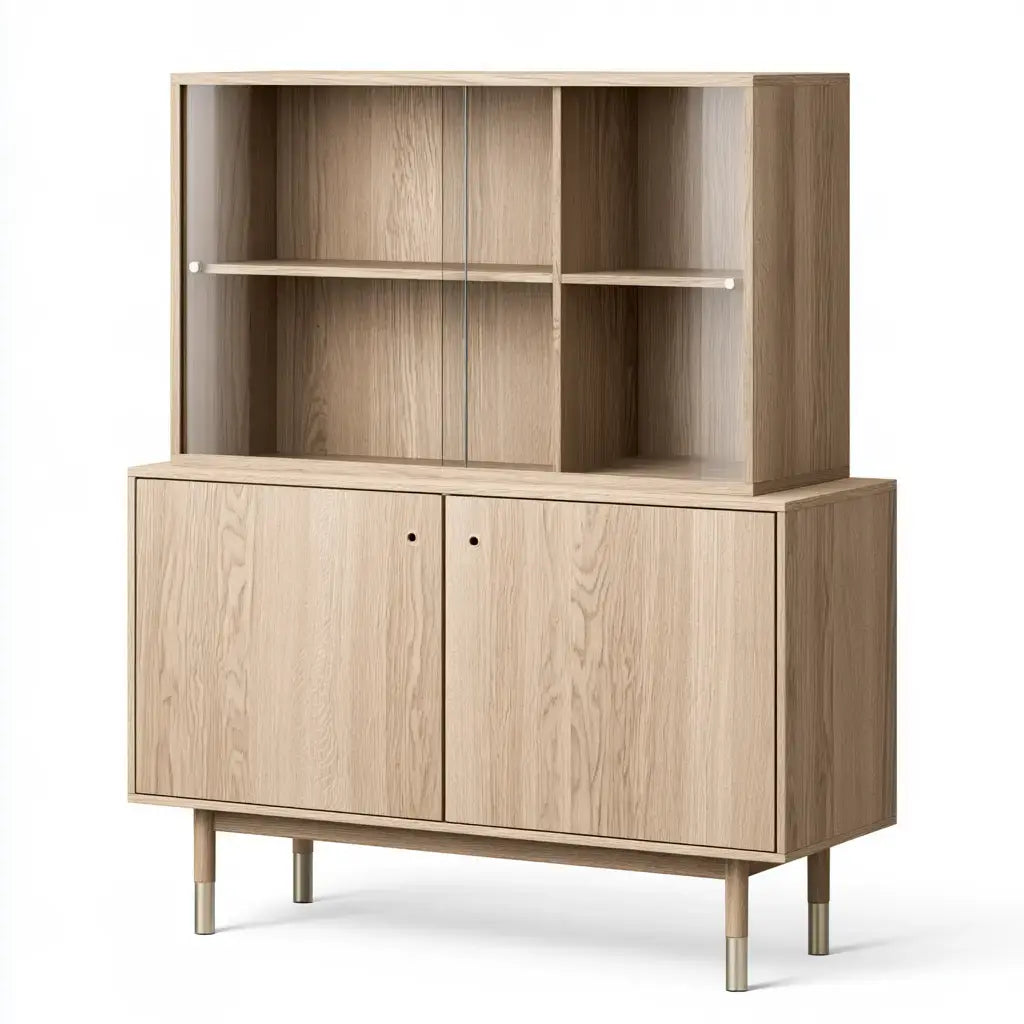 Aparador con estantes superiores y puertas bajas - beige