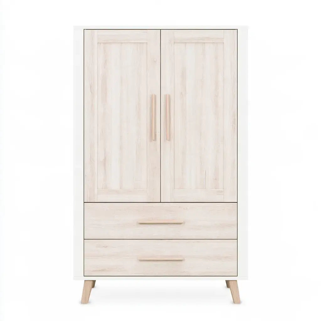 Armario con puertas lisas y cajones bajos - beige
