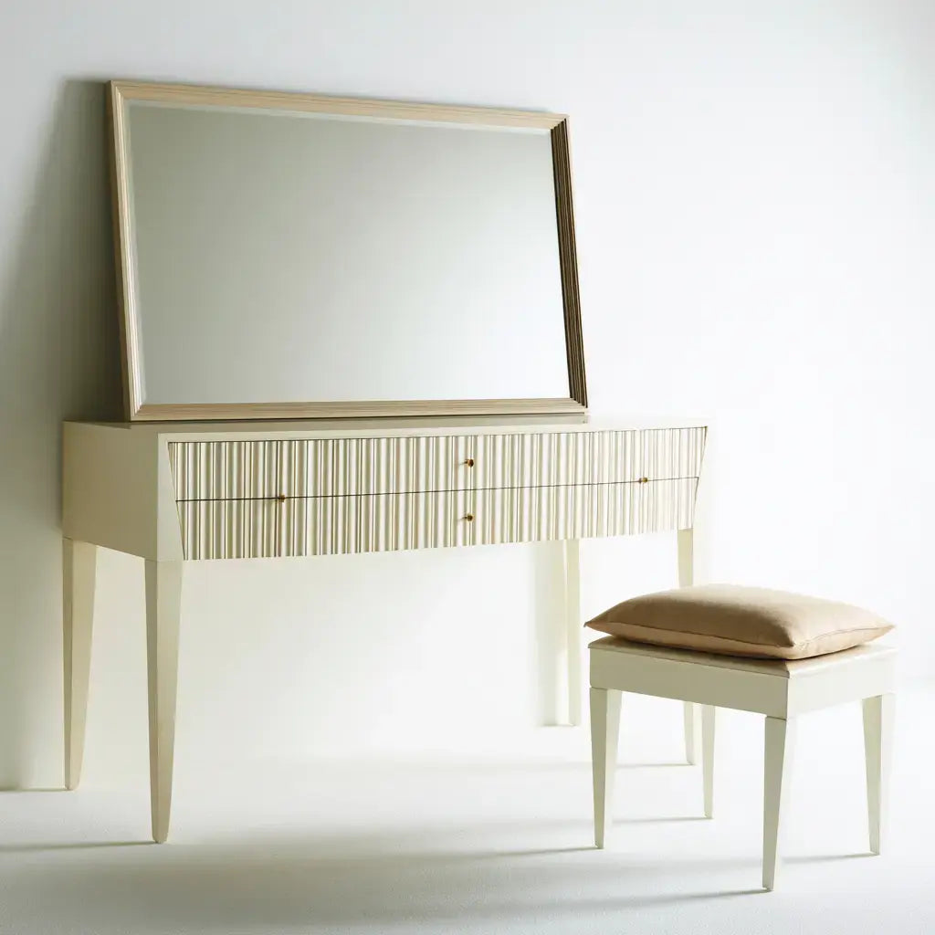 Tocador con espejo rectangular y taburete - beige