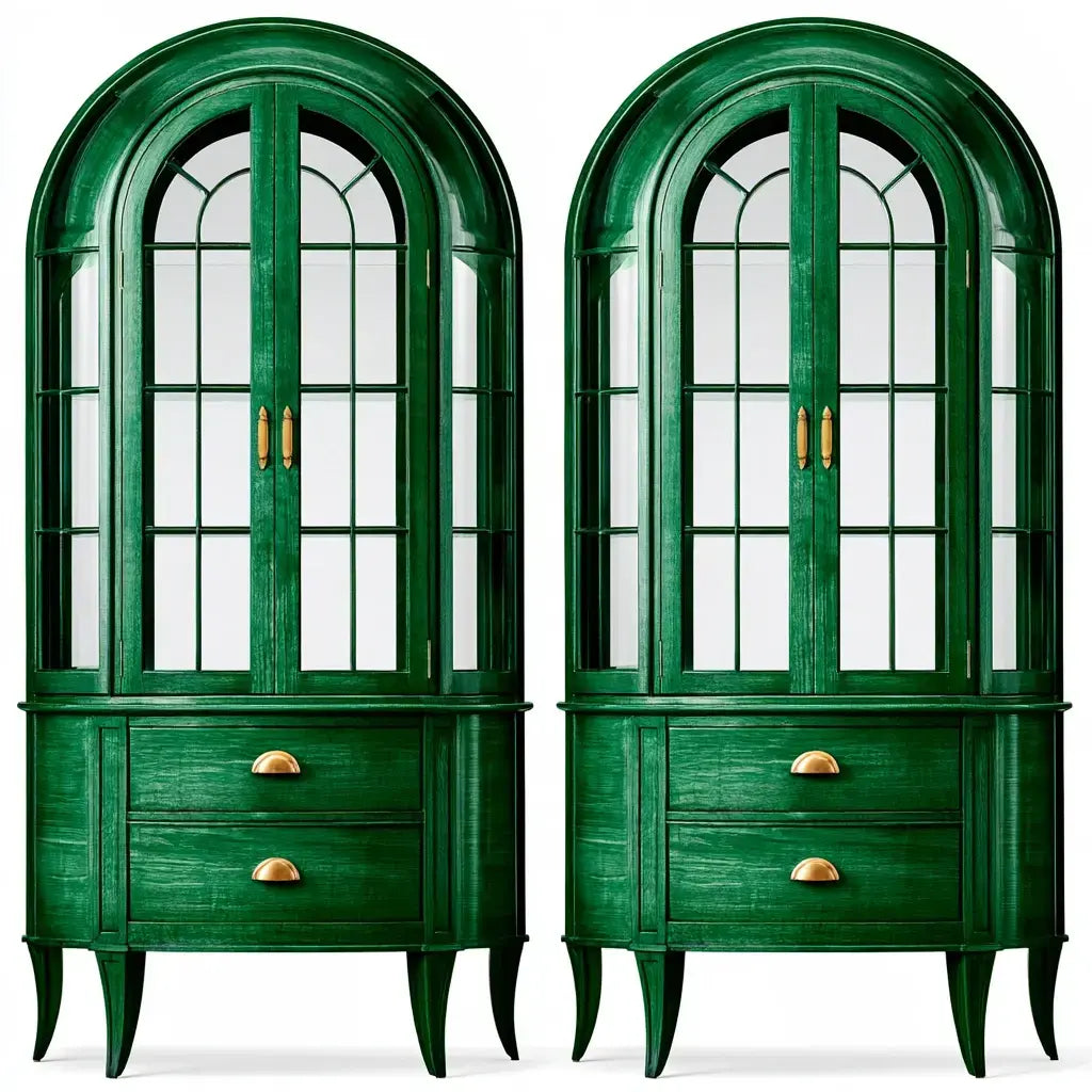 Juego de vitrinas con puertas altas arqueadas - verde
