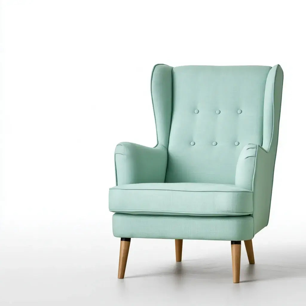 Sillón orejero verde con respaldo de botones, sofá y sillones de la marca modularsofahaven, diseño elegante y moderno.