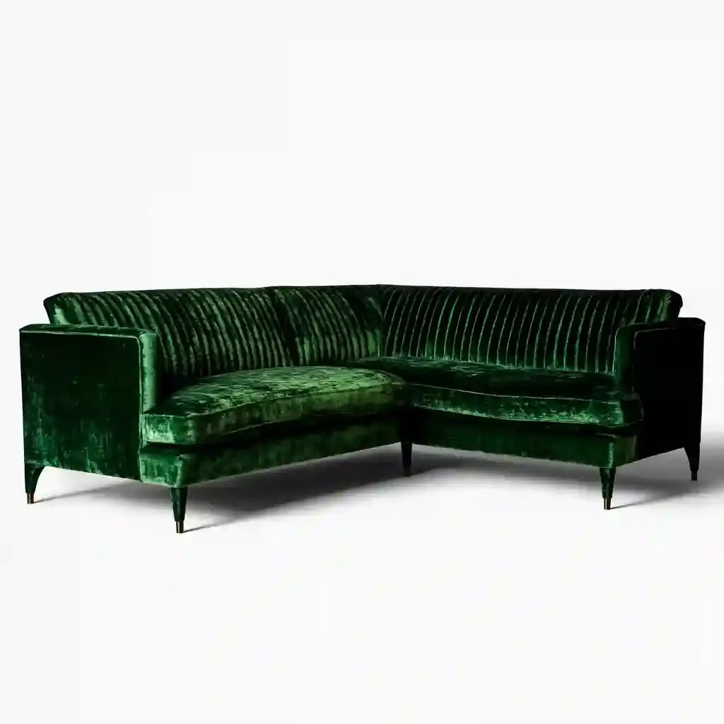 Sofá rinconero de respaldo bajo en color verde de la marca modularsofahaven, con cojines y estructura de sofá y sillón.