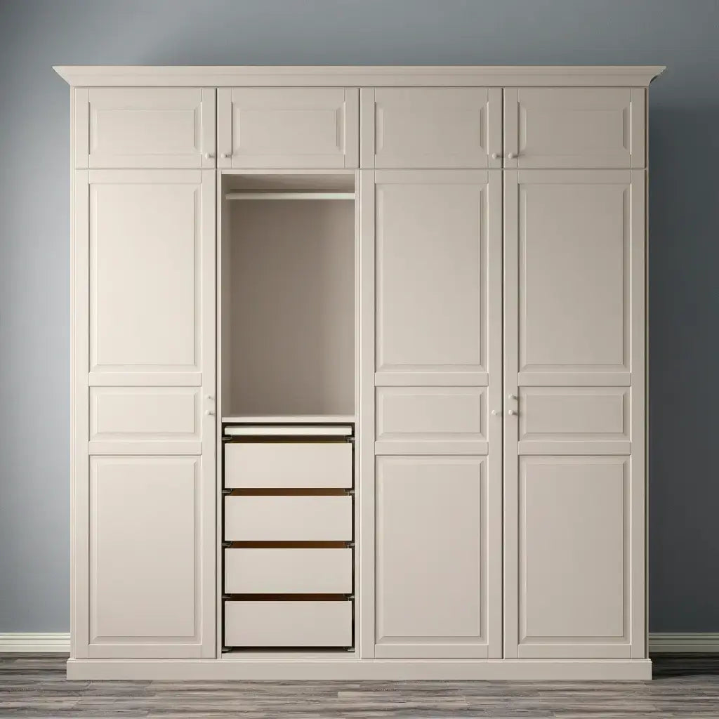 Armario con puertas molduradas y hueco central - beige