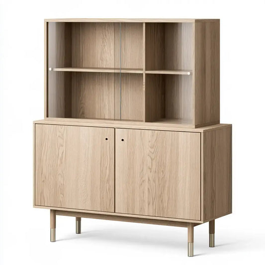 Aparador con estantes superiores y puertas bajas - beige