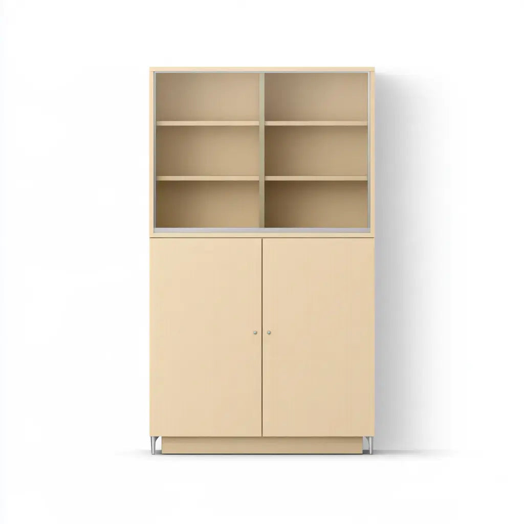 Aparador con estantes abiertos y puertas bajas - beige