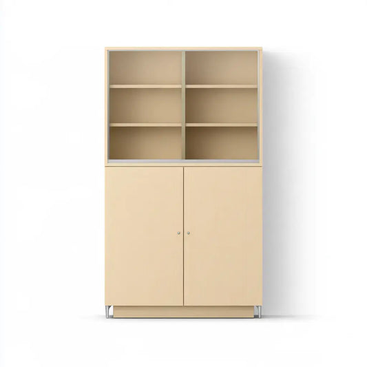 Aparador con estantes abiertos y puertas bajas - beige