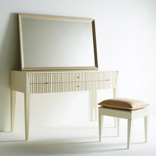 Tocador con espejo rectangular y taburete - beige
