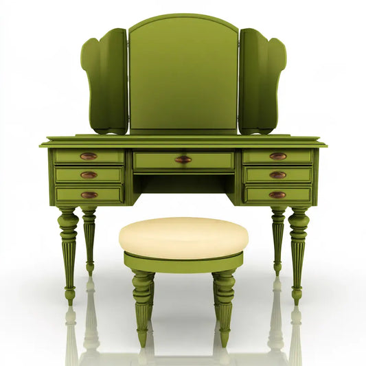 Tocador con espejo triple y patas torneadas - verde