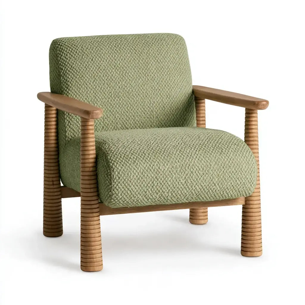 Sillón modular de sofá con cojines lisos en verde y beige, brazos rectos, ideal para sala moderna, marca modularsofahaven.