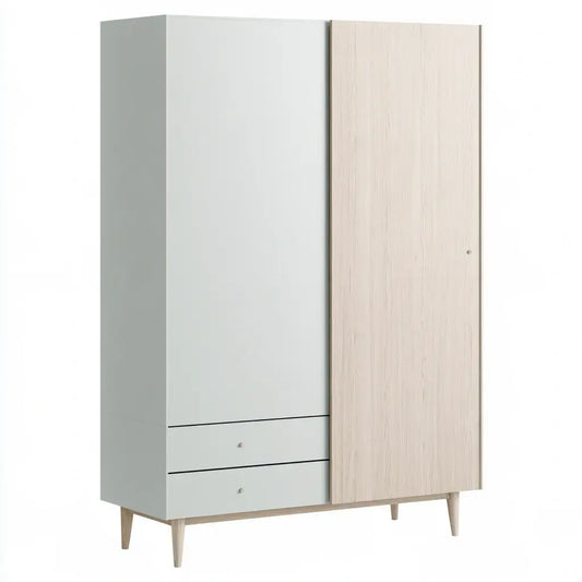 Armario con puertas lisas y cajones inferiores - gris/beige