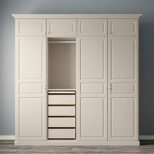 Armario con puertas molduradas y hueco central - beige